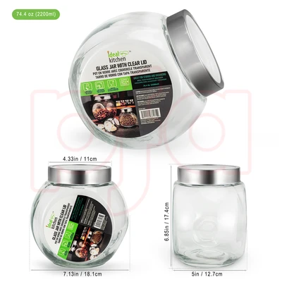 33175, Ideal Kitchen Glass Jar with Clear Lid 74.4oz 1pk, 191554331754