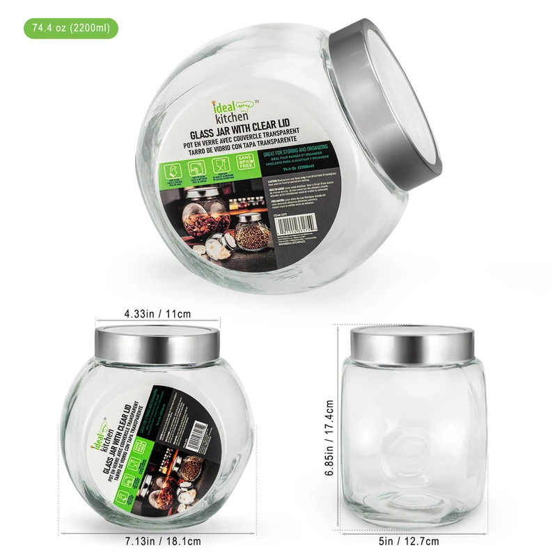 Ideal Kitchen Glass Jar with Clear Lid 74.4oz 1pk