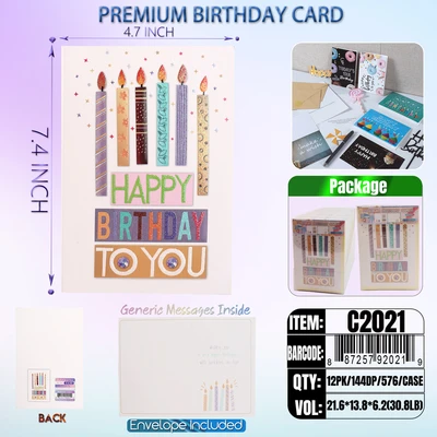 C2021, Birthday Premium Card Generic Messages Inside 12/PVC (144DP), 887257920219