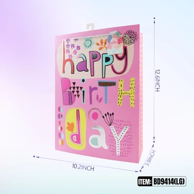 BD9414-LG, Birthday Gift Bags LG x4 Assted. 10.2"x3.9"x12.6", 887257130311