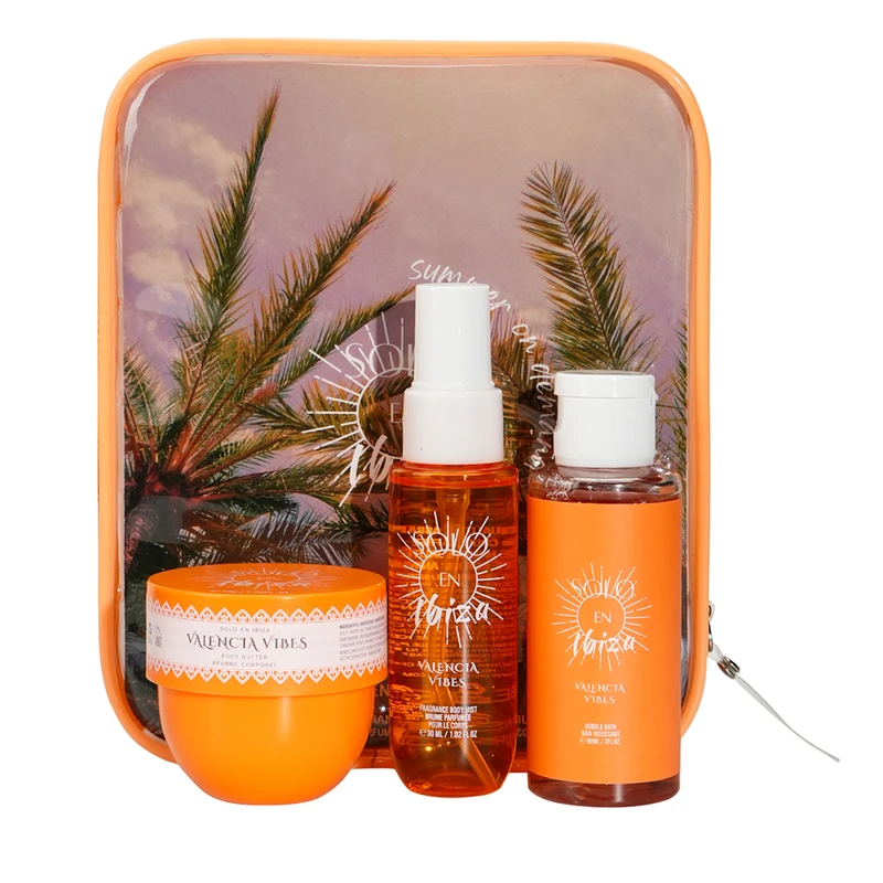 Women's 3 Pcs Bag Set 1.76 oz Body Butter 2 oz Bubble Bath 1.02 oz Body Mist Valencia Vibes Scents - Solo En lbiza