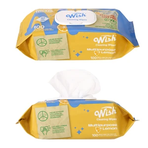 69001, WISH Cleaning Wipes 100ct Lemon - Kitchen w/cap, 191554690011