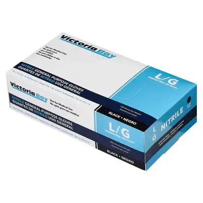 NG-VB-L, Victoria Bay Black Nitrile Exam Gloves 100CT Size: Large, 840064629874