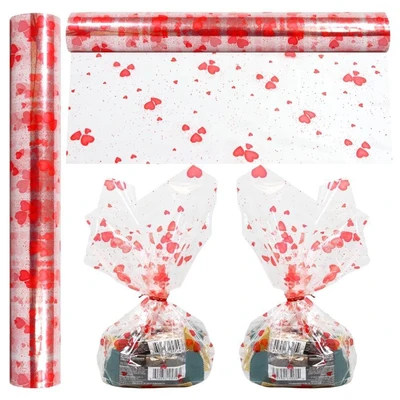 D5514C, Gift Cellophane Wrap Roll HEART PRINTED 40"X100' Ft, 887257555145