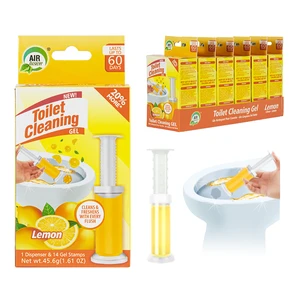60125, Toilet Cleaning Gel 1 Pack Clean Lemon Scent 1.61oz with 14 Stamps - Air Fusion, 191554601253