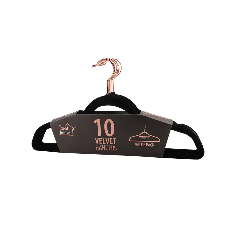 Ideal Home Velvet Hanger 10PK Black Rose Gold