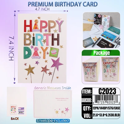 C2023, Birthday Premium Card Generic Messages Inside 12/PVC (144DP), 887257920233