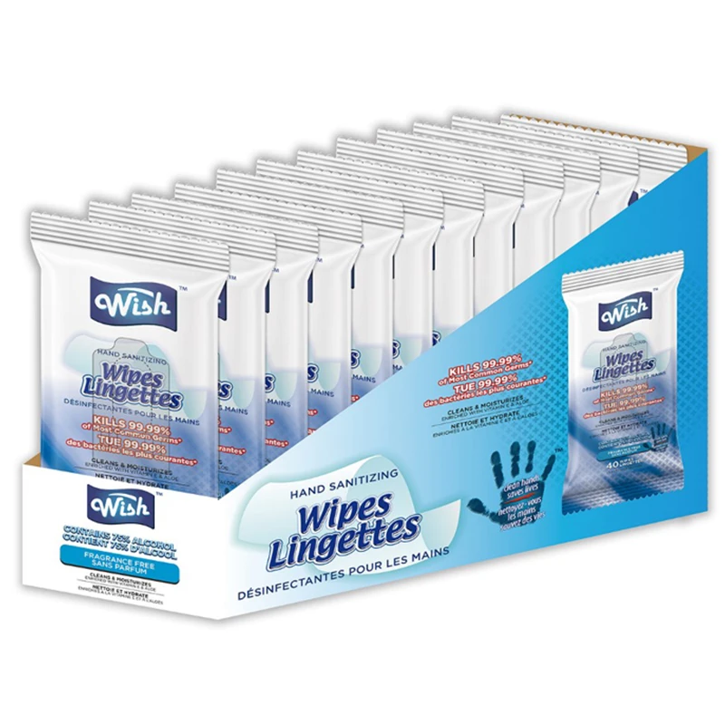 Wish Hand Sanitizing Wipes Bag 40CT 75% Alcohol