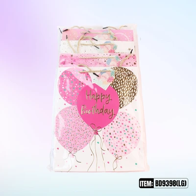BD9398-LG, Birthday Gift Bags LG x4 Assted. 10.2"x3.9"x12.6", 887257130595