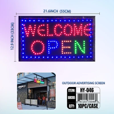HY-046, LED WELCOME & OPEN SIGN  21.5'X13'X1", 887257700460
