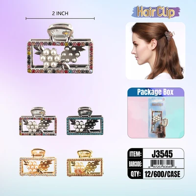J3545, Hair Clip 2″ Inch with Pearl Assorted, 887257835452