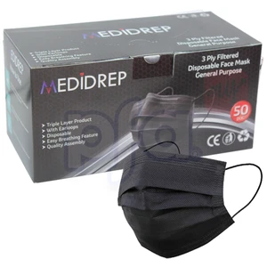 MASK-MEDIDREP, Disposable Face Mask Black 3-ply (Black on Black), 368093518711