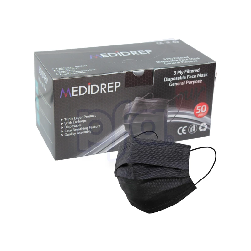Disposable Face Mask Black 3-ply (Black on Black)