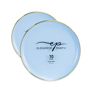 36292, Elegance Party Edge 10PK 10.25" Dinner Plate Ice Blue+Gold, 191554362925