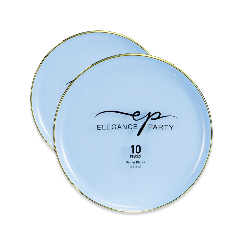 Elegance Party Edge 10PK 10.25" Dinner Plate Ice Blue+Gold