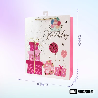 BD9398-LG, Birthday Gift Bags LG x4 Assted. 10.2"x3.9"x12.6", 887257130595