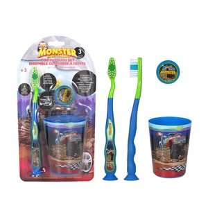 68054, Oral Fusion Kids Monster Truck Toothbrush 3PK Set With Rinsing Cup, 191554680548