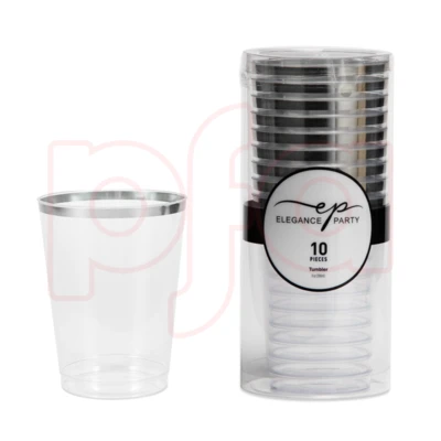 36291, EP 10PK 9oz Tumbler Clear+Silver, 191554362918