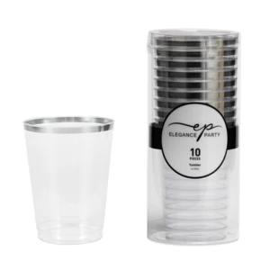 36291, Elegance Party 10PK 9oz Tumbler Clear+Silver, 191554362918