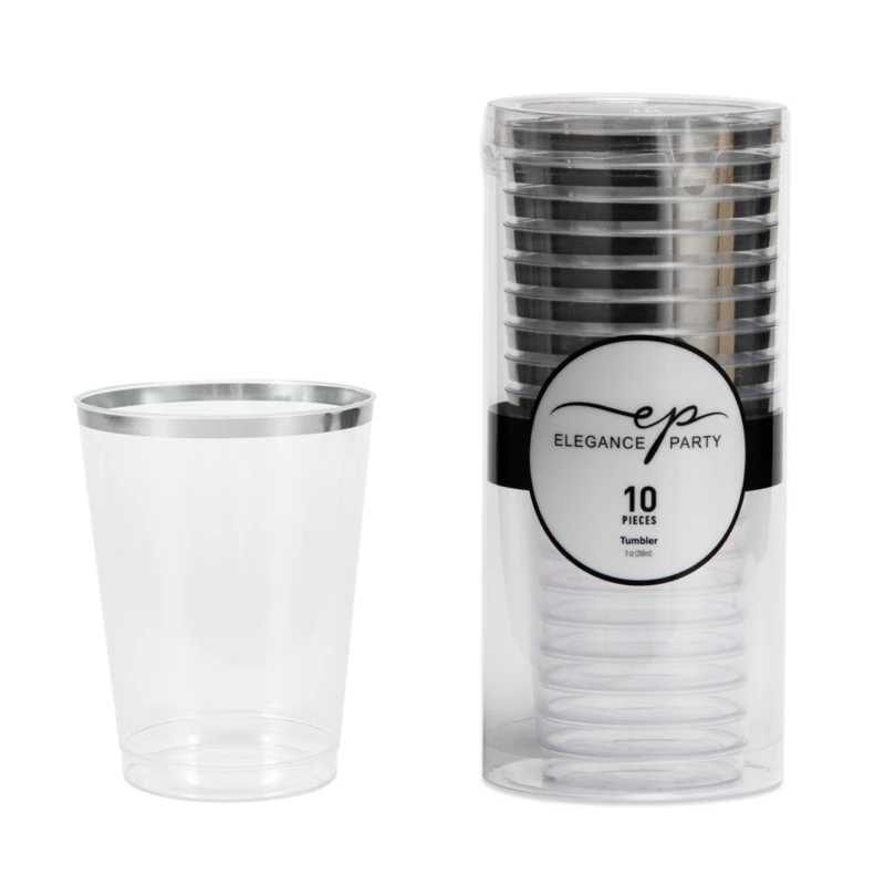 Elegance Party 10PK 9oz Tumbler Clear+Silver