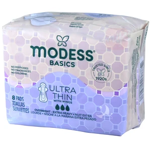 M69826, Modess Ultra Thin Pads 8CT Overnight (pre-priced $1.25), 855424008268