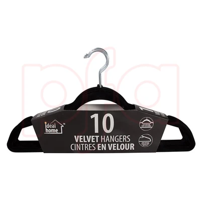 45007, Ideal Home Velvet Hanger 10PK Black Chrome Hook, 191554450073