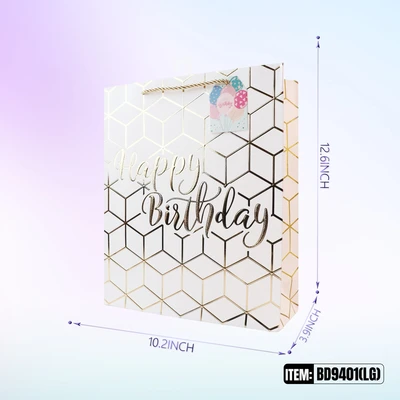 BD9401-LG, Birthday Gift Bags LG.Assorted x4  Styles 10.2"x3.9"x12.6", 887257130625