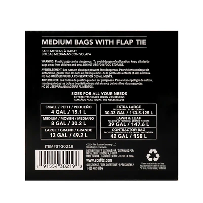 ST-30219, Flap Tie Trash Bag Box 8 Gal 88CT White Lemon - Scotts, 191554302198