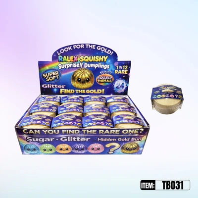 TB031, Ralex Squishy Sugar Mini-Dumplings Glitter Surprise Gold 2.17", 887258010315