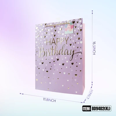 BD9402-XL, Birthday Gift Bags XL.Assorted x4  Styles 11.8"x4.7"x16.5", 887257130694