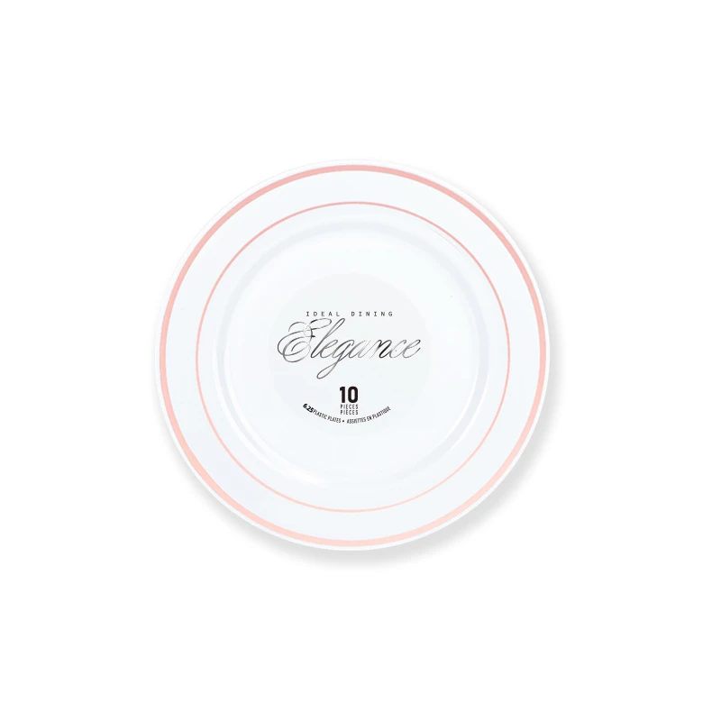 Elegance Plate 6.25" White + 2 Lines Stamp Rose Gold