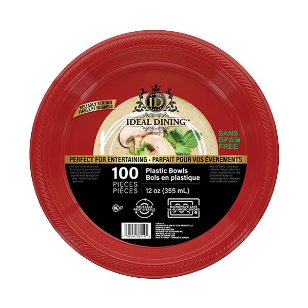 36119, Ideal Dining Plastic Bowl 12oz Red 100CT, 191554361195