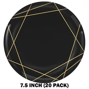 AMS-430924, Amscan Plastic Black Plate 7.5" 20-Pack Gold Trim, 192937036808