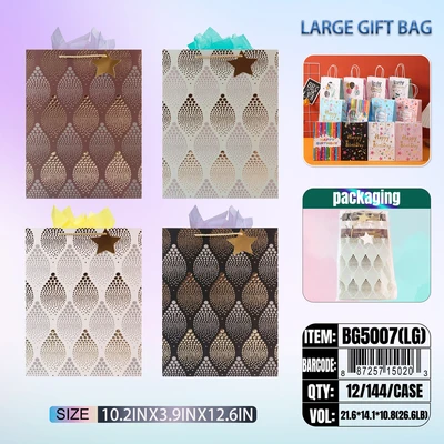BG5007-LG, General Gift Bags LG.Assorted x4  10.2"x3.9"x12.6", 887257150203