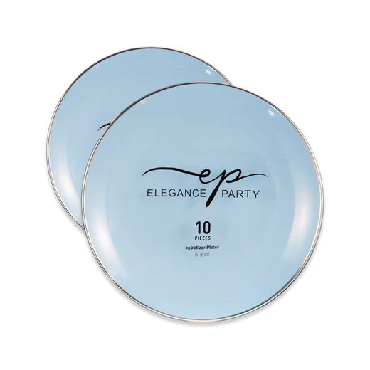 36299, Elegance Party Curve 10PK 7.5" Dinner Plate Ice Blue+Silver, 191554362994
