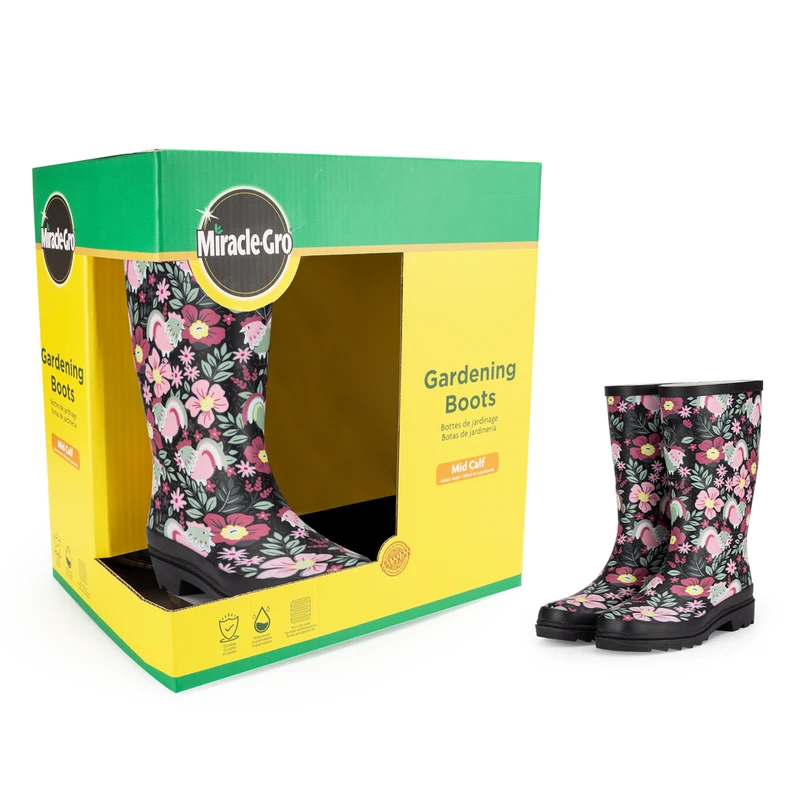 Miracle.Gro Gardening Rain Boots Mid Calf Floral 7-10 30*19.5*30.2cm