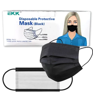 MASK-EKK2000, EKK Disposable Protective Mask Black 50 Count