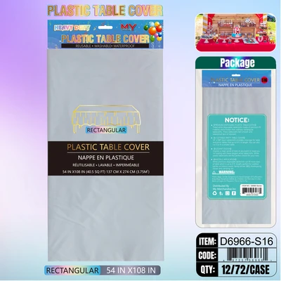 D6966-S16, Plastic Table Cover Silver Rectangular 54"x108", 887257572524