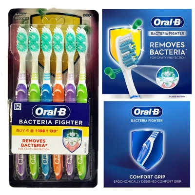 OBBF6-L, Oral-B Toothbrush 6PK Bacteria Fighter Soft Labelled