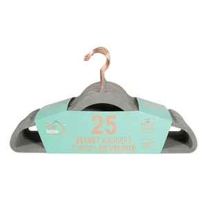 45026, Ideal Home Velvet Hanger 25PK Grey Rose Gold Hook, 191554450264
