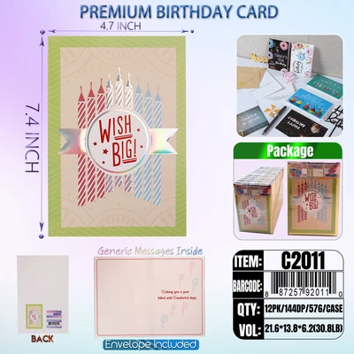 C2011, Birthday Premium Card Generic Messages Inside 12/PVC (144DP), 887257920110