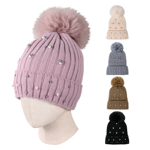 10021, Cindy Claire Ladies Pom hat with fur Lining, 191554100213
