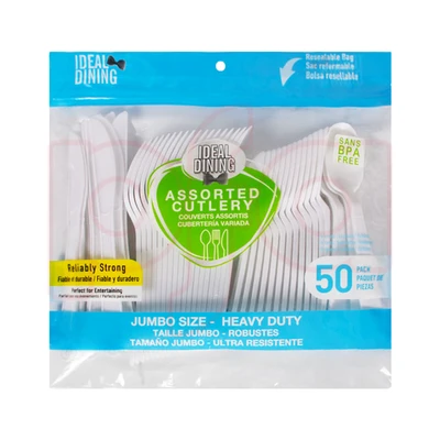 36062, Ideal Dining 50CT Plastic Cutlery Assorted Jumbo, 191554360518