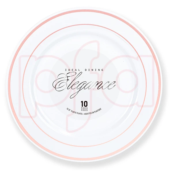 36215, Elegance Plate 10.25" White + 2 Line Stamp Rose Gold, 191554362154