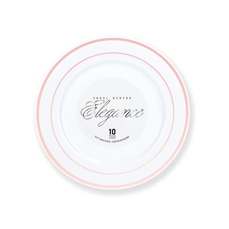 Elegance Plate 10.25" White + 2 Line Stamp Rose Gold