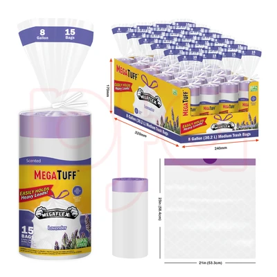 30180, MegaTuff Drawstring Flex 8Gal 15CT Lavender, 191554301801