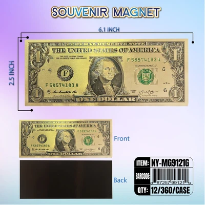 NY-MG9121G, Money Magnet $1 Bill Gold, 887257991219