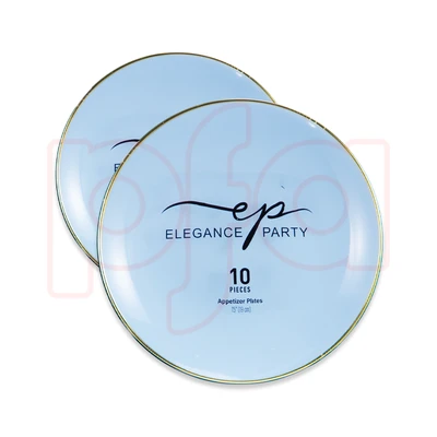 36298, EP Curve 10PK 7.5" Dinner Plate Ice Blue+Gold, 191554362987