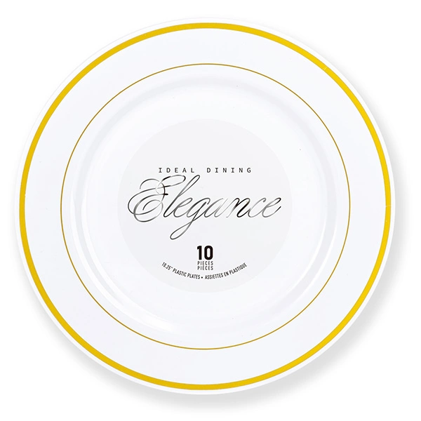 36209, Elegance Plate 10.25" White + 2 Line Stamp Gold, 191554362093
