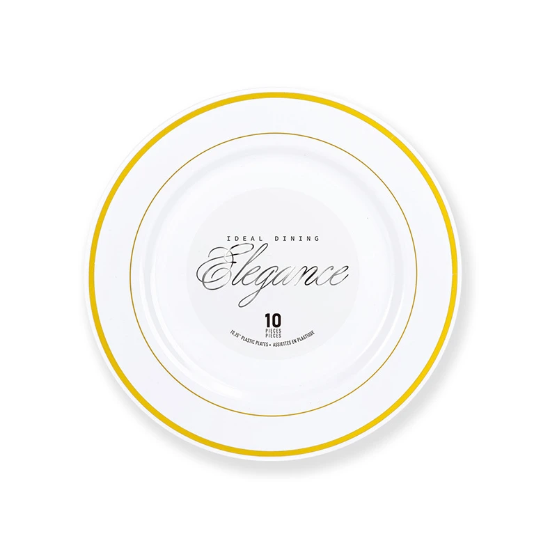 Elegance Plate 10.25" White + 2 Line Stamp Gold
